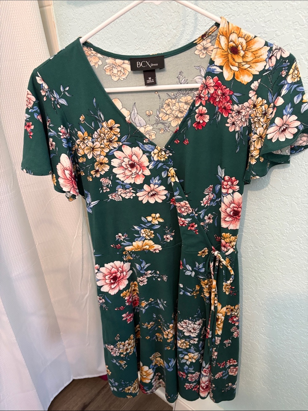 BCX Emerald Green Floral Wrap Dress